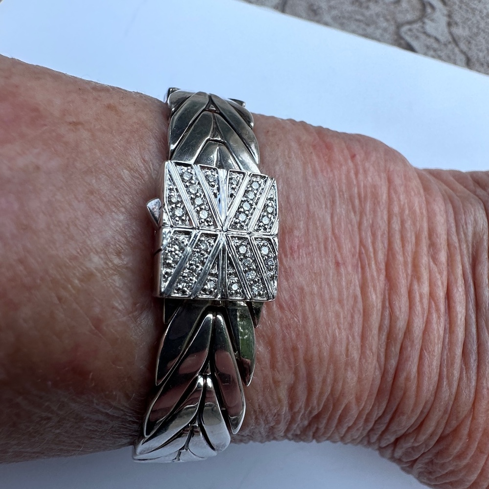 JOHN HARDY MODERN CHAIN DIAMOND AND STERLING SILVER MEDIUM BRACELET